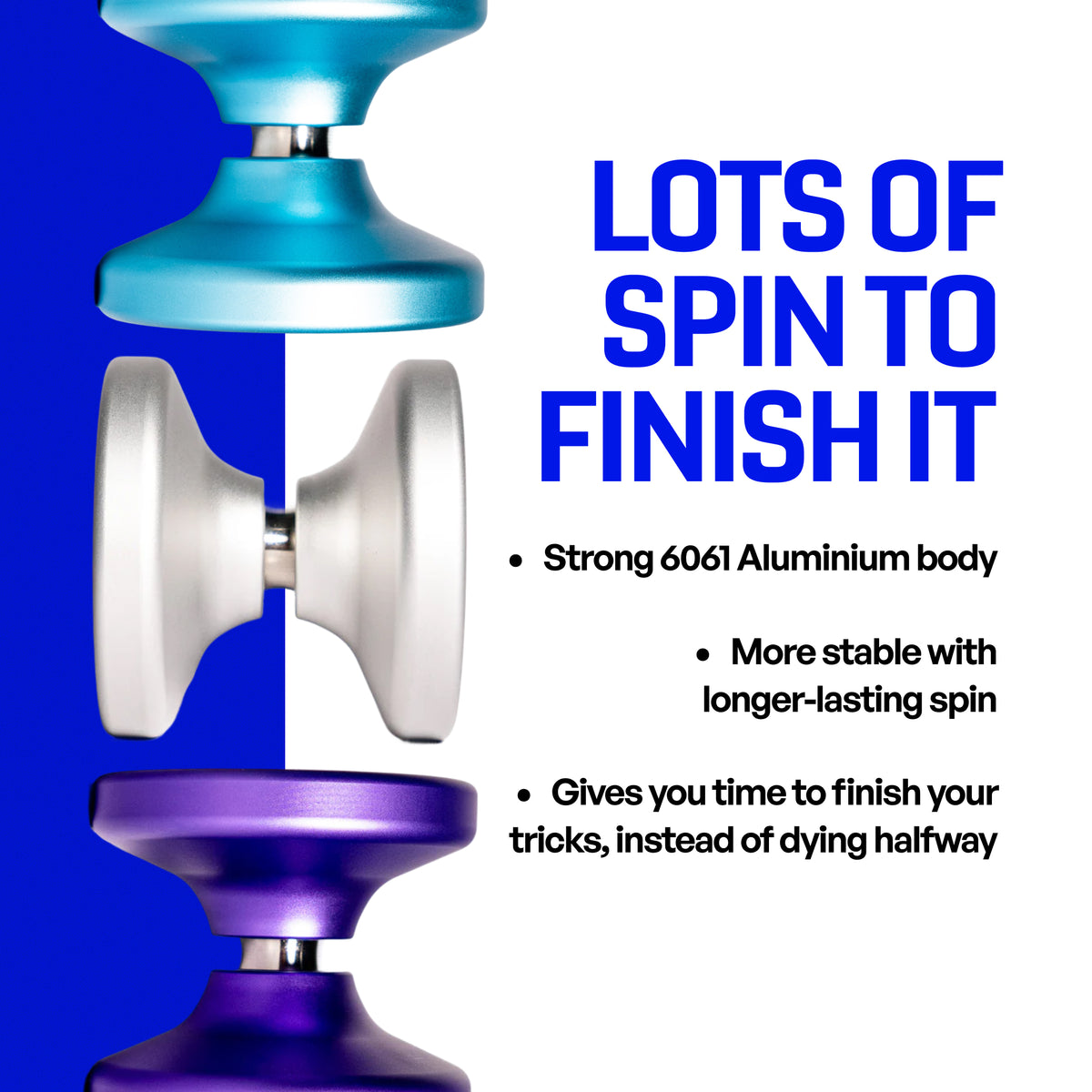 Metal Ascent yoyo in Aqua, Silver and Purple, 6061 aluminium body with long lasting spin