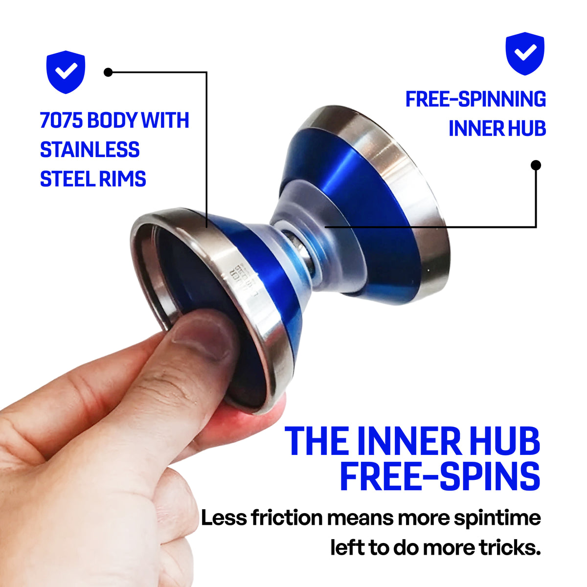 OUTLIER LIMITLESS yoyo in hand, 7075 body with stainless steel rims and a free-spinning inner hub