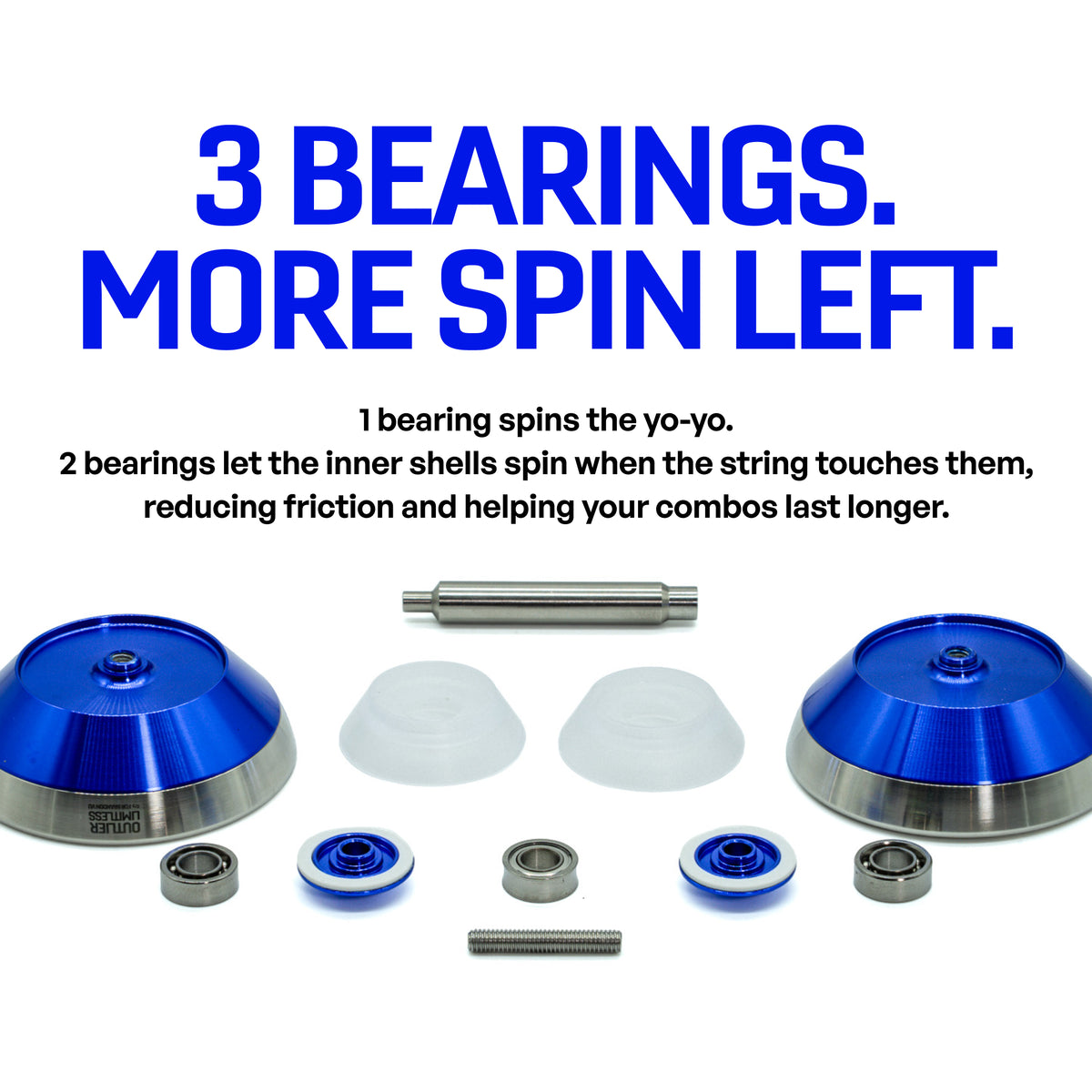 OUTLIER LIMITLESS yoyo taken apart showing its 3 bearings for more spin time