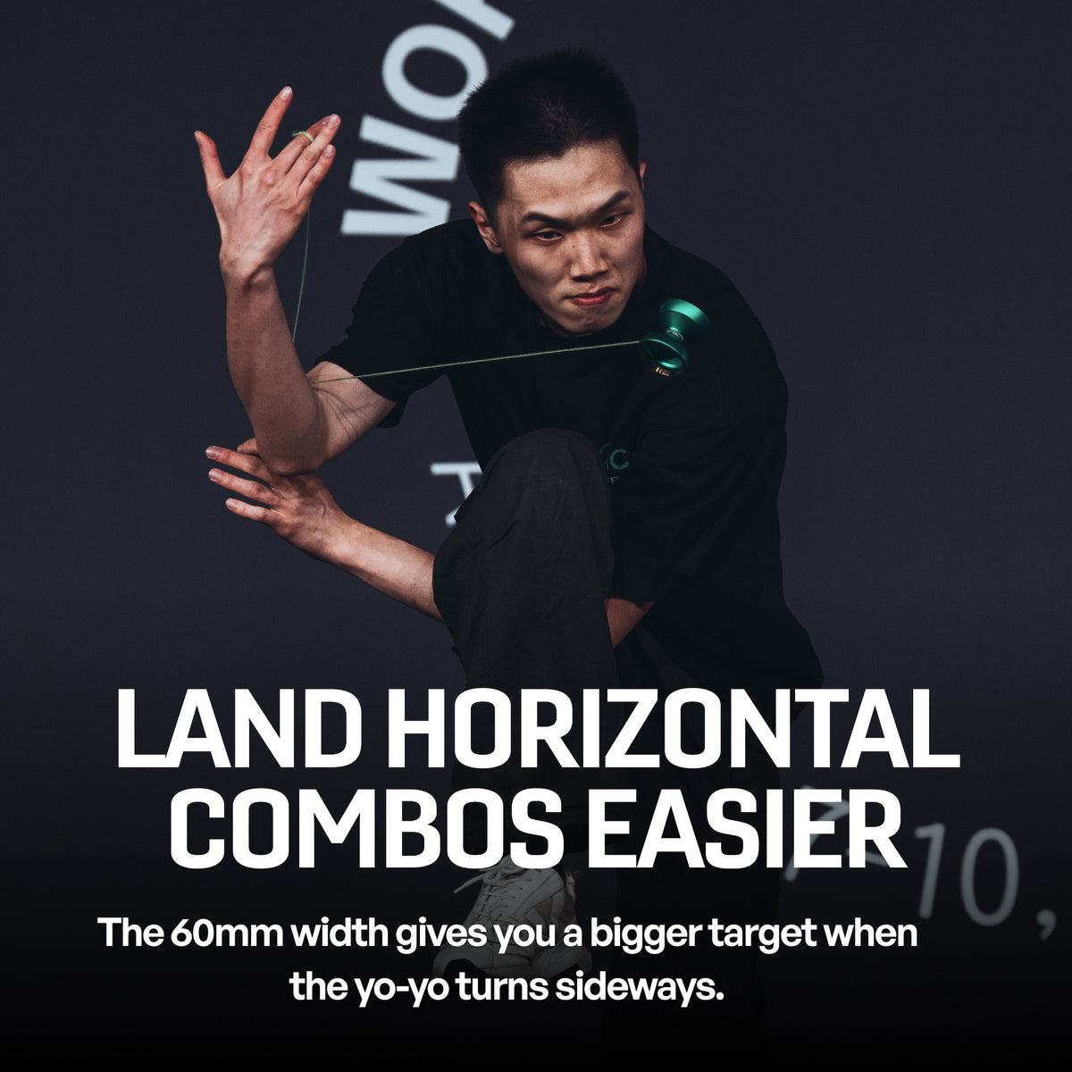 Allon Chen doing a horizontal combo with the LOGIC 2 yoyo, 60mm width makes them easier to land