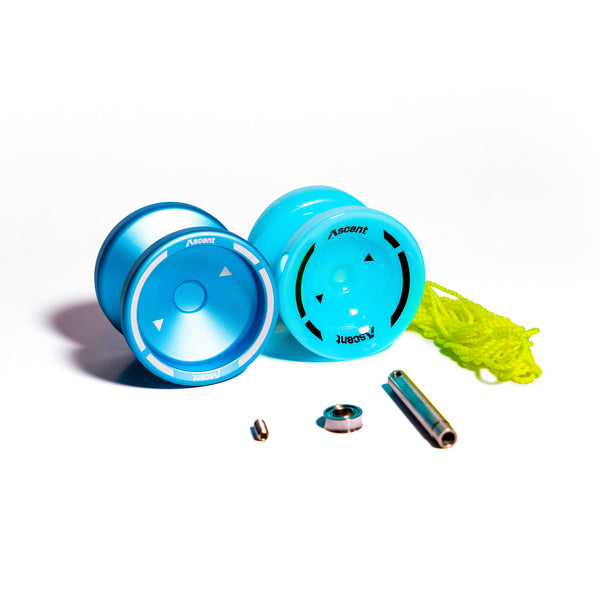 Pro Ascent Pack with the plastic Ascent and the Metal Ascent in Aqua plus string and a bearing tool