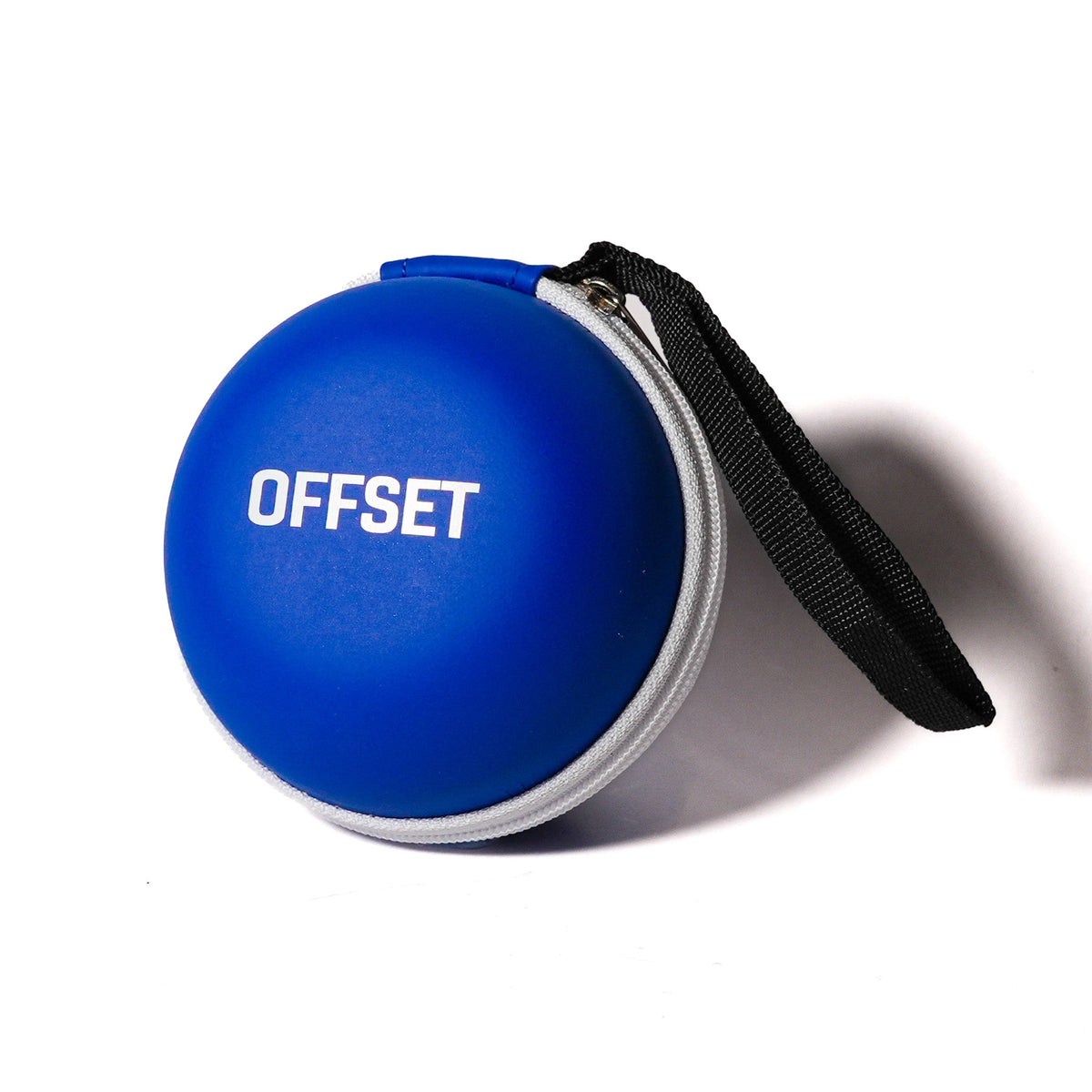 Blue OFFSET Small Hard Case closed, showing the white trim zip and logo