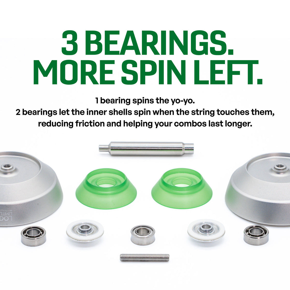 LOGIC LIMITLESS yoyo taken apart showing its 3 bearings for more spin time