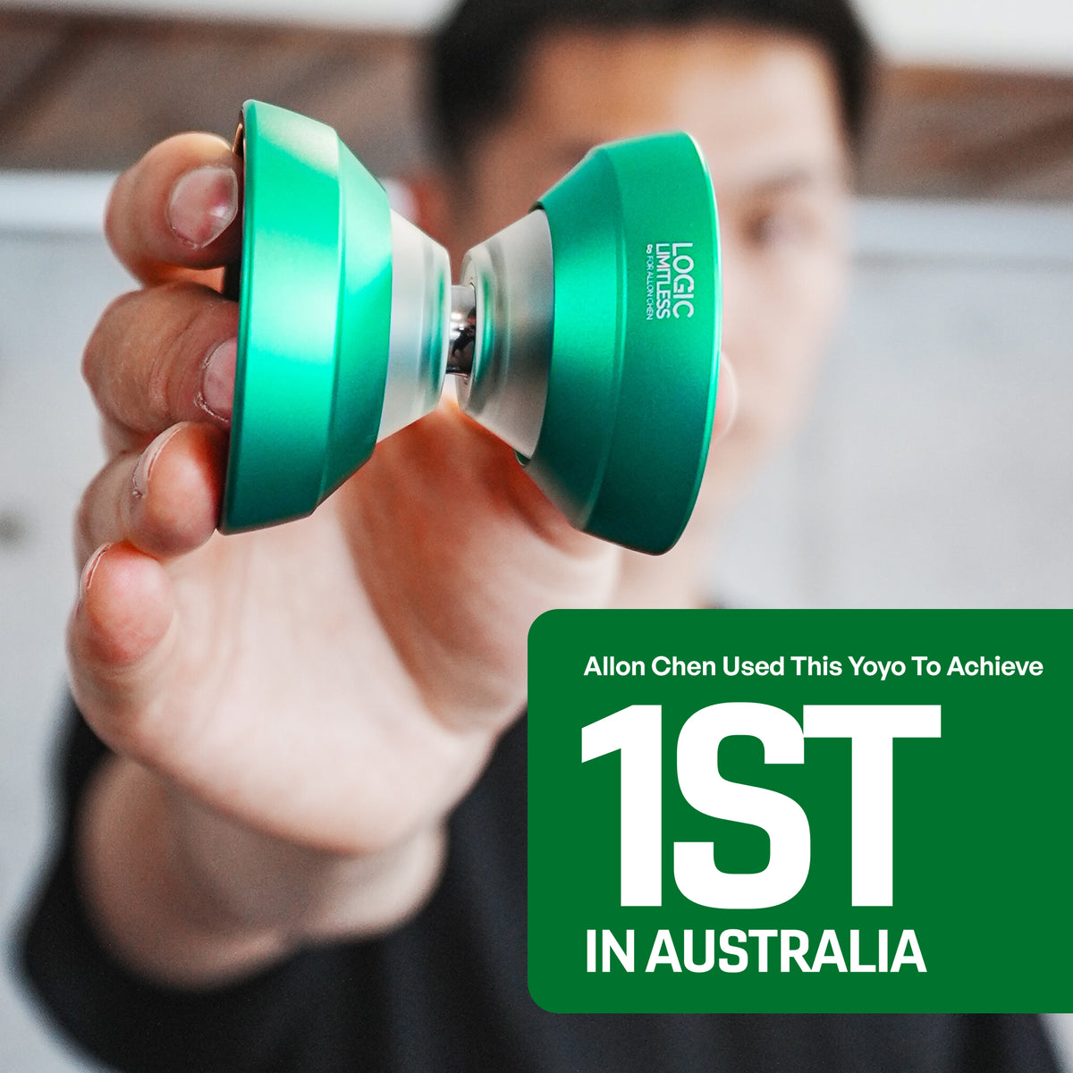 Allon Chen holding the LOGIC LIMITLESS yoyo he used to place 1st in Australia