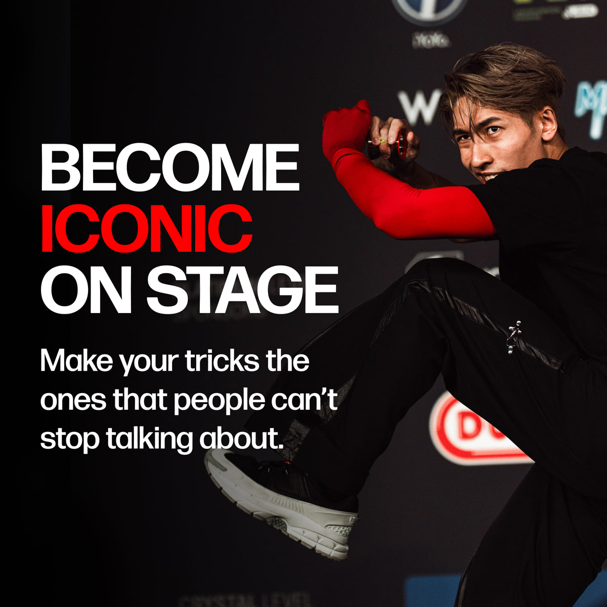 Xavier Ng performing with the XENON PRIME yoyo on a contest stage [hover]