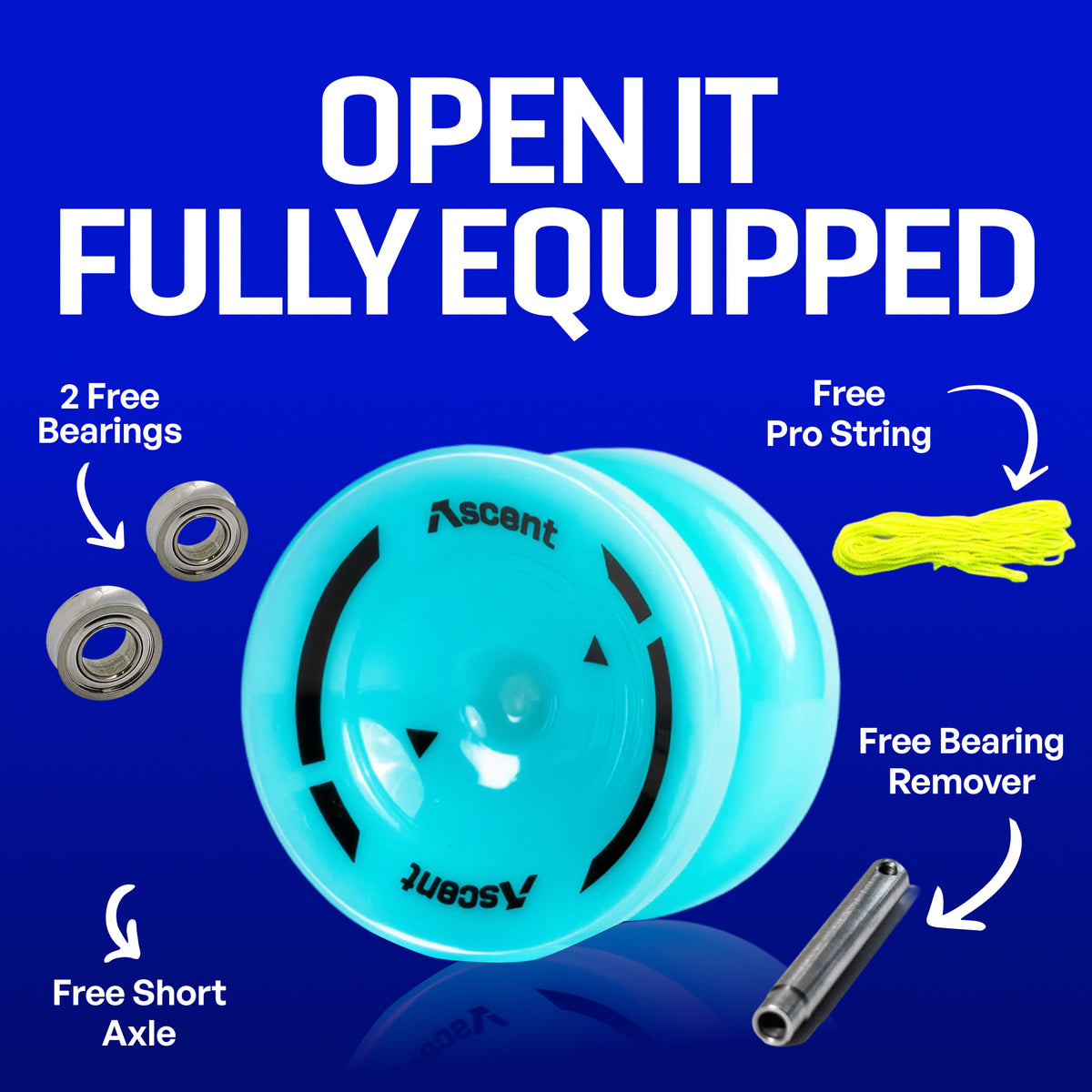 Ascent yoyo with everything in the box: two bearings, pro string, bearing remover and short axle