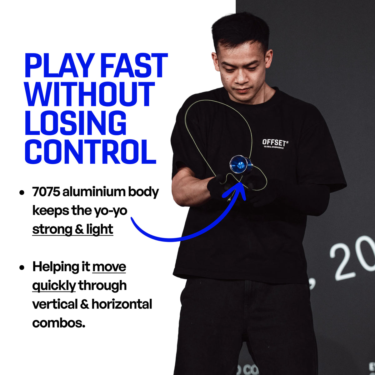 Brandon Vu throwing the OUTLIER 6 yoyo, 7075 aluminium body keeps it strong and light