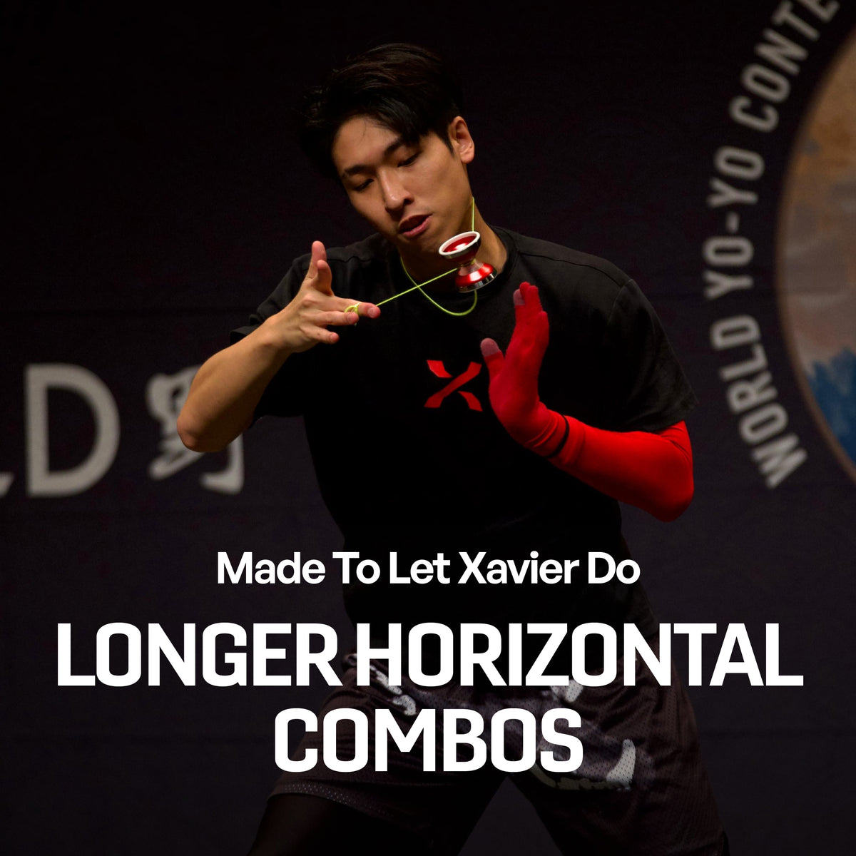 Xavier Ng doing a horizontal combo with the XENON SUPREME yoyo on the world contest stage