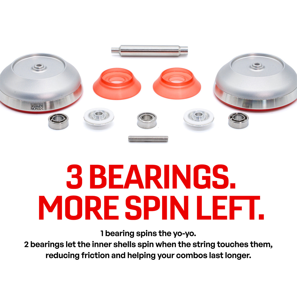 XENON SUPREME yoyo taken apart showing its 3 bearings for more spin time