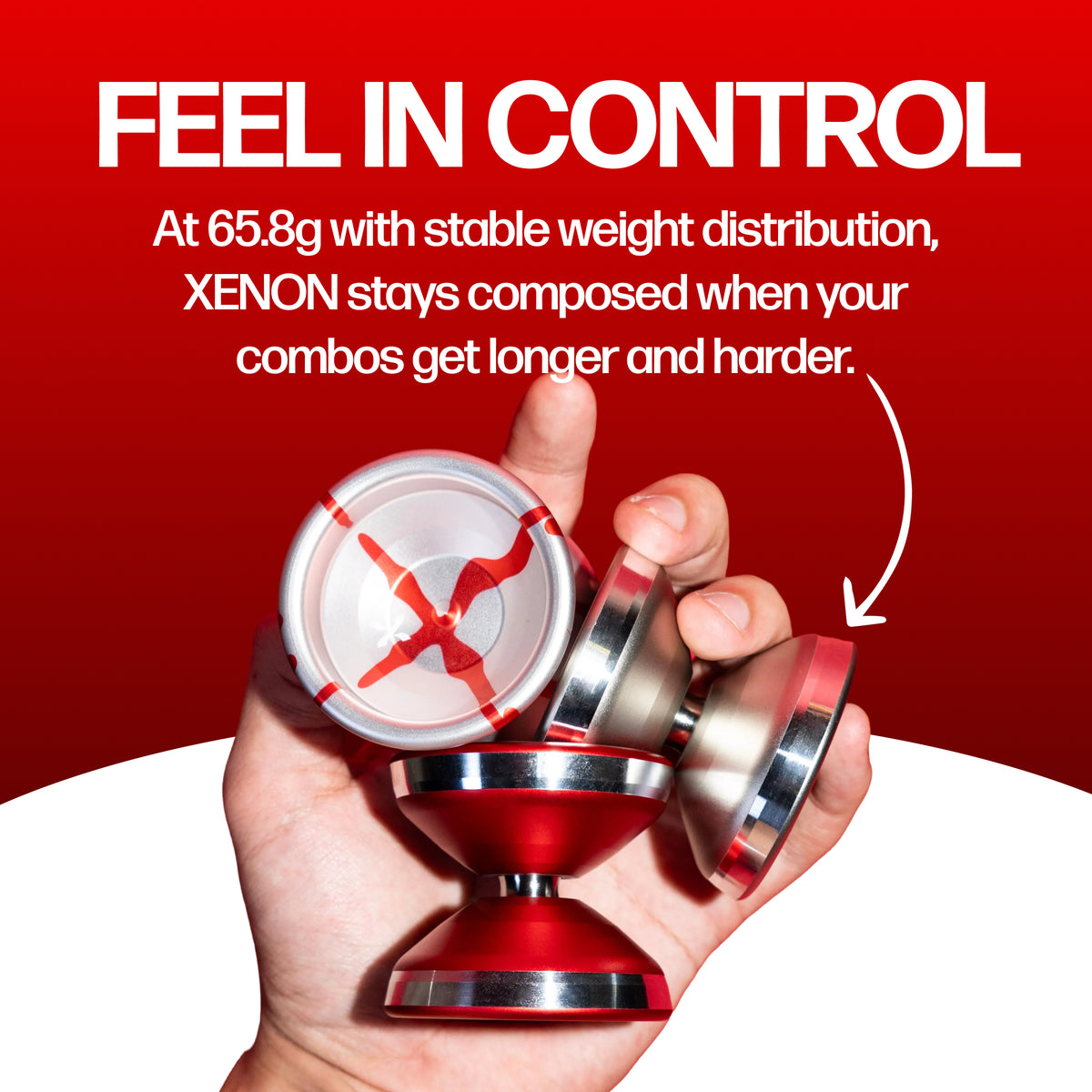 XENON yoyos in hand, 65.8g with stable weight distribution for longer and harder combos