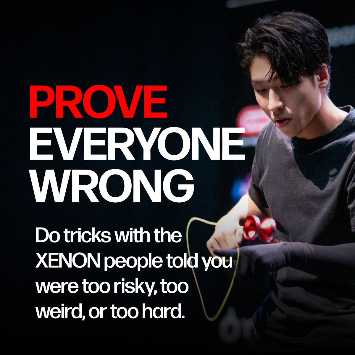Xavier Ng doing a hard trick with the XENON yoyo at a yoyo contest